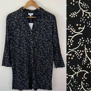NWT J. Jill Floral Tencel Lyocell Blend Black Button Down Collared Flowy Tunic